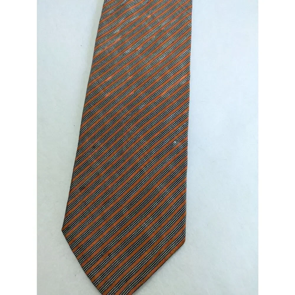 Vintage GIORGIO ARMANI 100% Silk Orange‎ Black Striped Men's Necktie Tie Italy